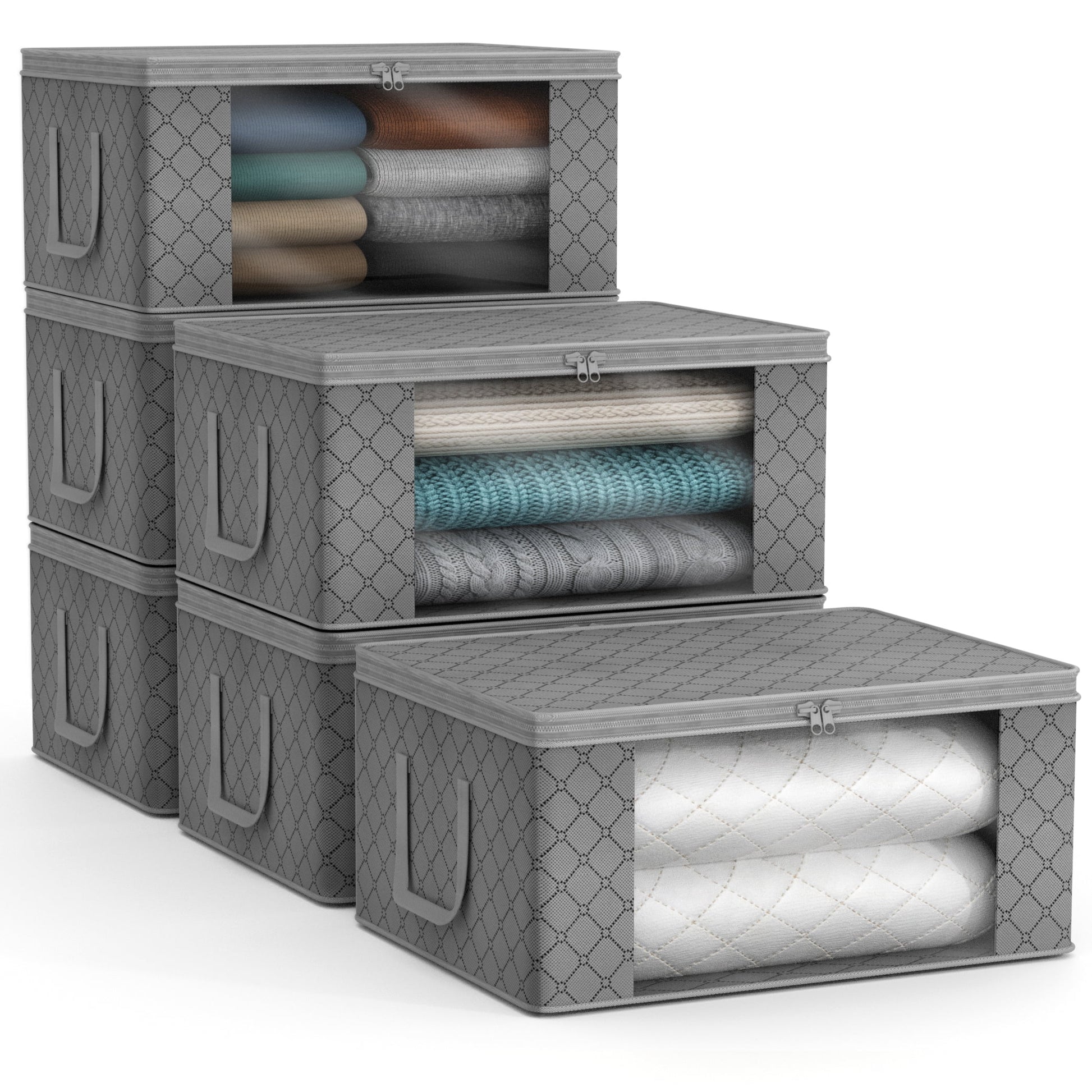 Medium Clothes Storage Bags - Foldable Blanket Storage Bins for Organizing Bedroom, Closet, Clothing, Comforter, Organization with Clear Window, Lids and Carry Handles - Set of 11