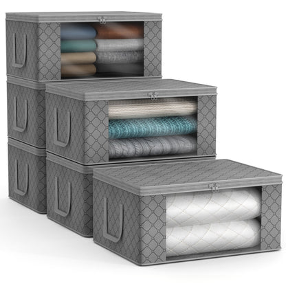 Medium Clothes Storage Bags - Foldable Blanket Storage Bins for Organizing Bedroom, Closet, Clothing, Comforter, Organization with Clear Window, Lids and Carry Handles - Set of 11