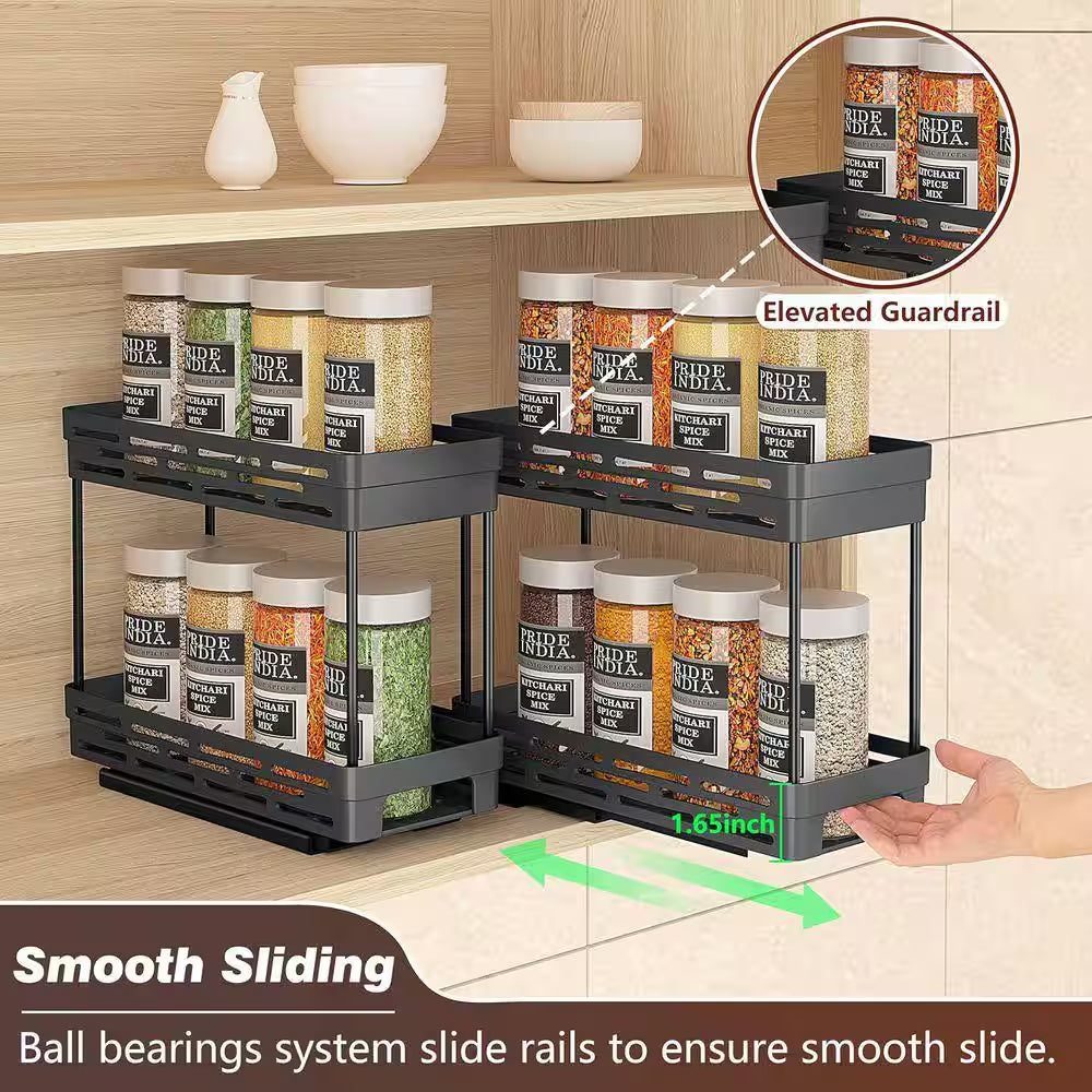 2 Tier Black Pull Out Slide Out Cabinet Organizer Spice Rack 3 Pack for Narrow Kitchen Storage Shelves