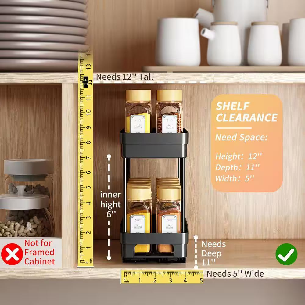 2 Tier Black Pull Out Slide Out Cabinet Organizer Spice Rack 3 Pack for Narrow Kitchen Storage Shelves