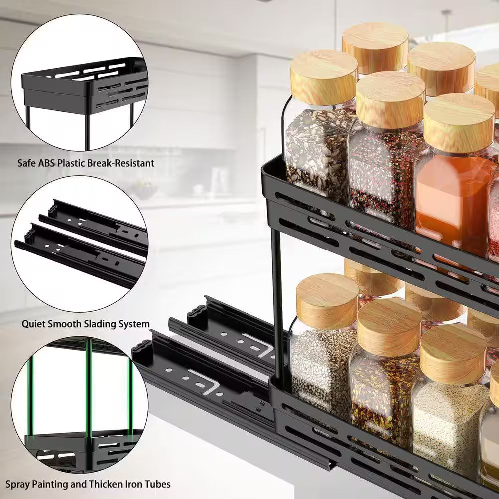 2 Tier Black Pull Out Slide Out Cabinet Organizer Spice Rack 3 Pack for Narrow Kitchen Storage Shelves