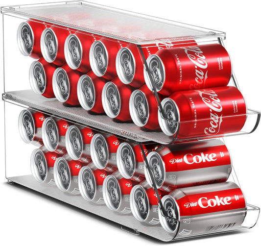 Soda Can Organizer for Refrigerator Stackable Can Holder Dispenser with Lid for Fridge, Pantry, Freezer – Holds 12 Cans Each, Bpa-Free, Clear Design, (2-Pack)