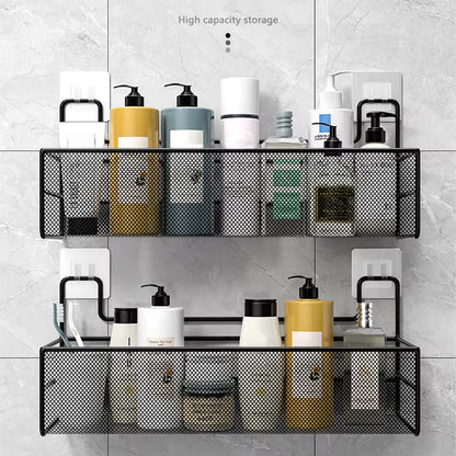 Wall-Mount Bathroom Shelf Shower Shampoo Rack Toilet Accessories Kitchen Free Punch Condiment Storage Basket Bathroom Organizer