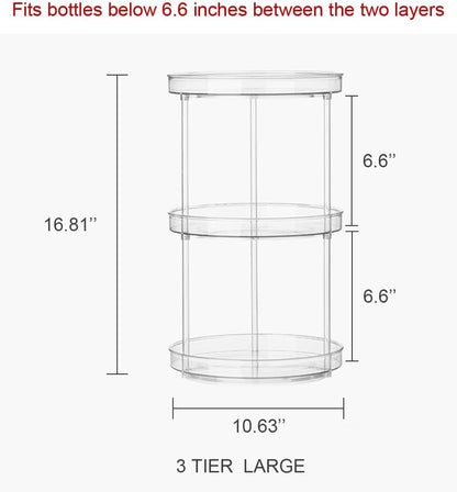 360 Rotating Makeup Organizer,3 Tier Skincare Organizers Spinning Organizer Bathroom Counter Organizer Perfume Organizer Kitchen Storage |10.6 Inches | Clear