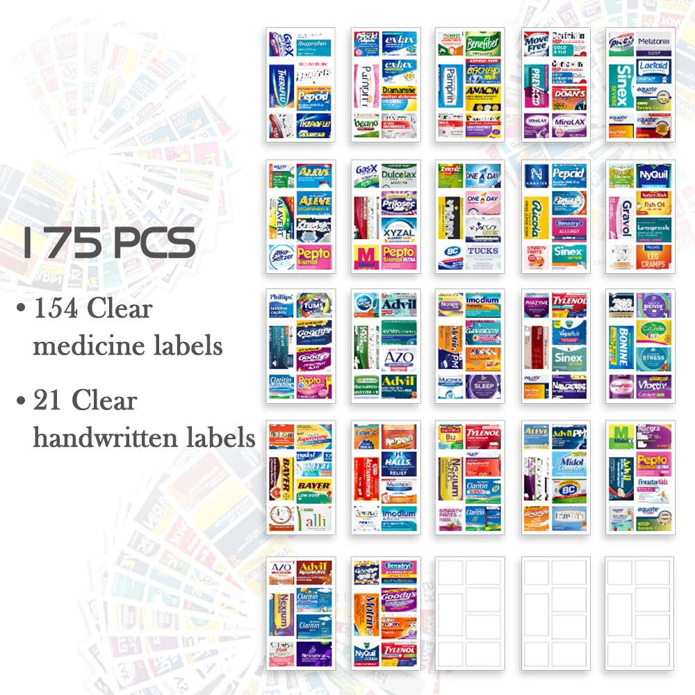 10 Grids Pill Organize Storage Container with 175 Labels Pill Case Health Medicine Organizer Travel Supply Mini Pill Box