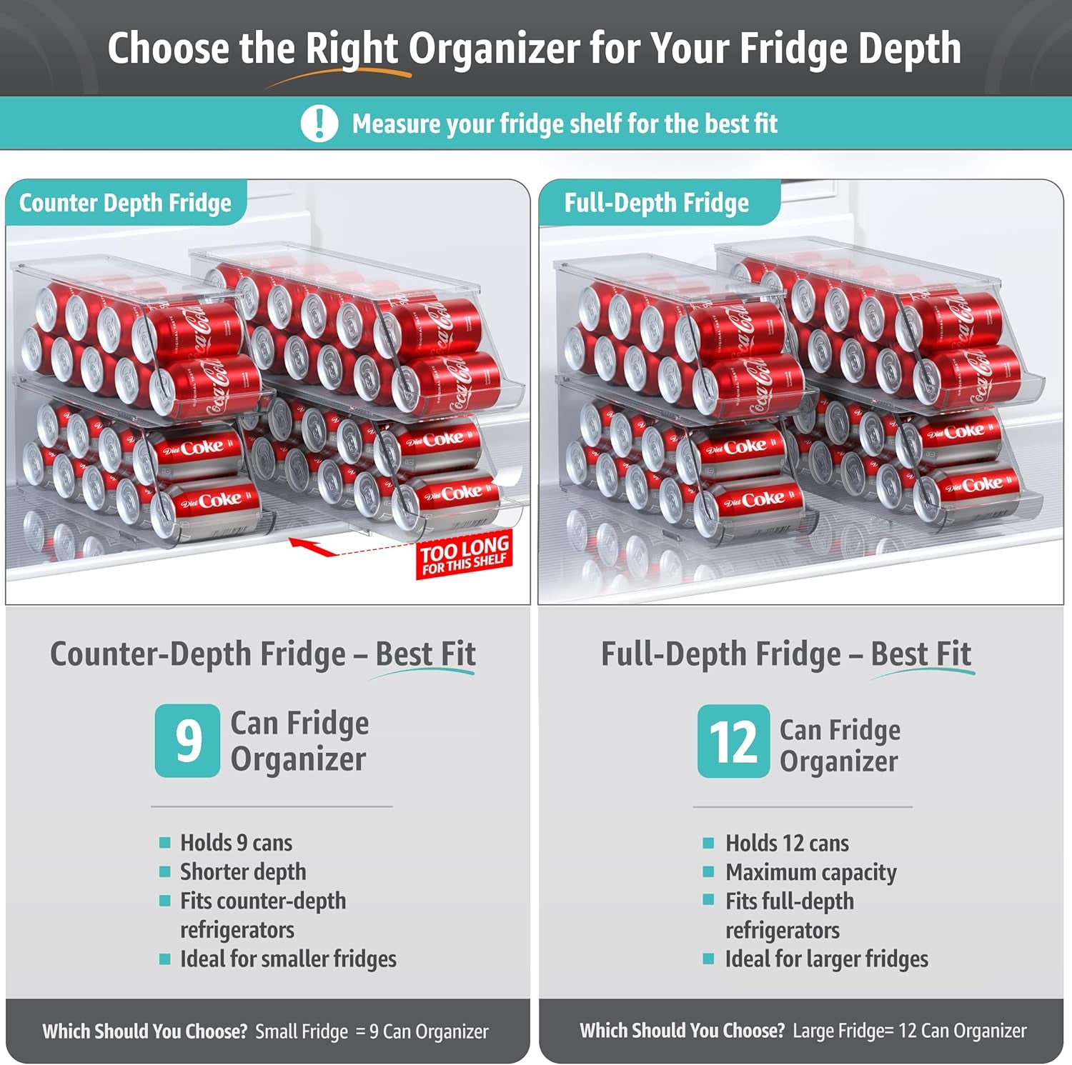 Soda Can Organizer for Refrigerator Stackable Can Holder Dispenser with Lid for Fridge, Pantry, Freezer – Holds 12 Cans Each, Bpa-Free, Clear Design, (2-Pack)