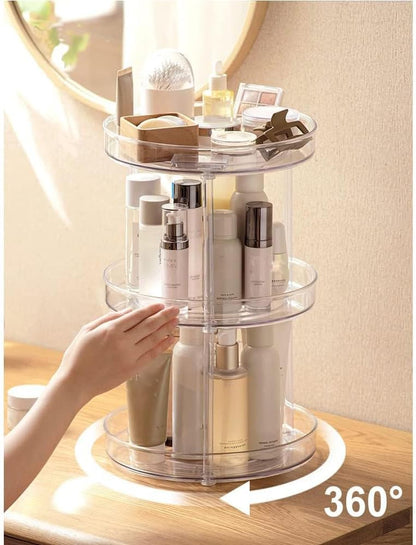 360 Rotating Makeup Organizer,3 Tier Skincare Organizers Spinning Organizer Bathroom Counter Organizer Perfume Organizer Kitchen Storage |10.6 Inches | Clear