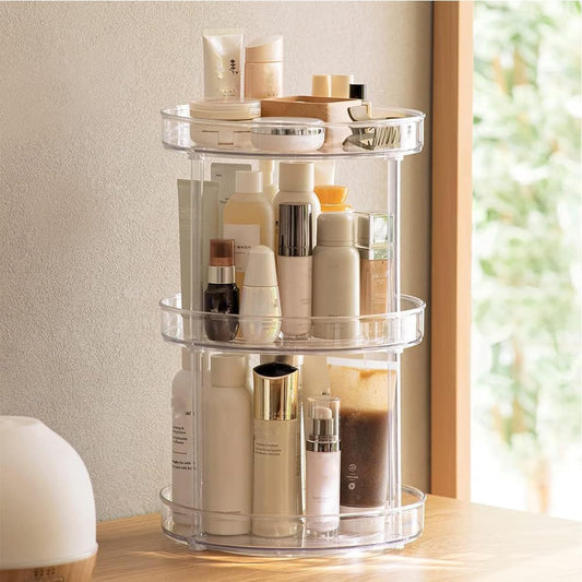 360 Rotating Makeup Organizer,3 Tier Skincare Organizers Spinning Organizer Bathroom Counter Organizer Perfume Organizer Kitchen Storage |10.6 Inches | Clear