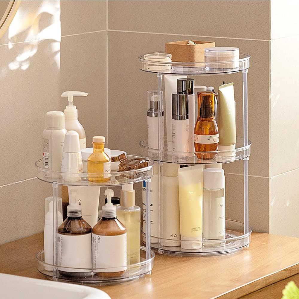 360 Rotating Makeup Organizer,3 Tier Skincare Organizers Spinning Organizer Bathroom Counter Organizer Perfume Organizer Kitchen Storage |10.6 Inches | Clear