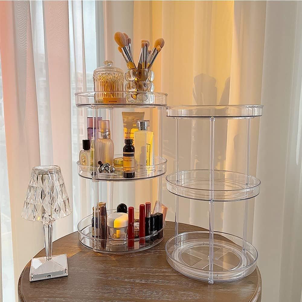 360 Rotating Makeup Organizer,3 Tier Skincare Organizers Spinning Organizer Bathroom Counter Organizer Perfume Organizer Kitchen Storage |10.6 Inches | Clear