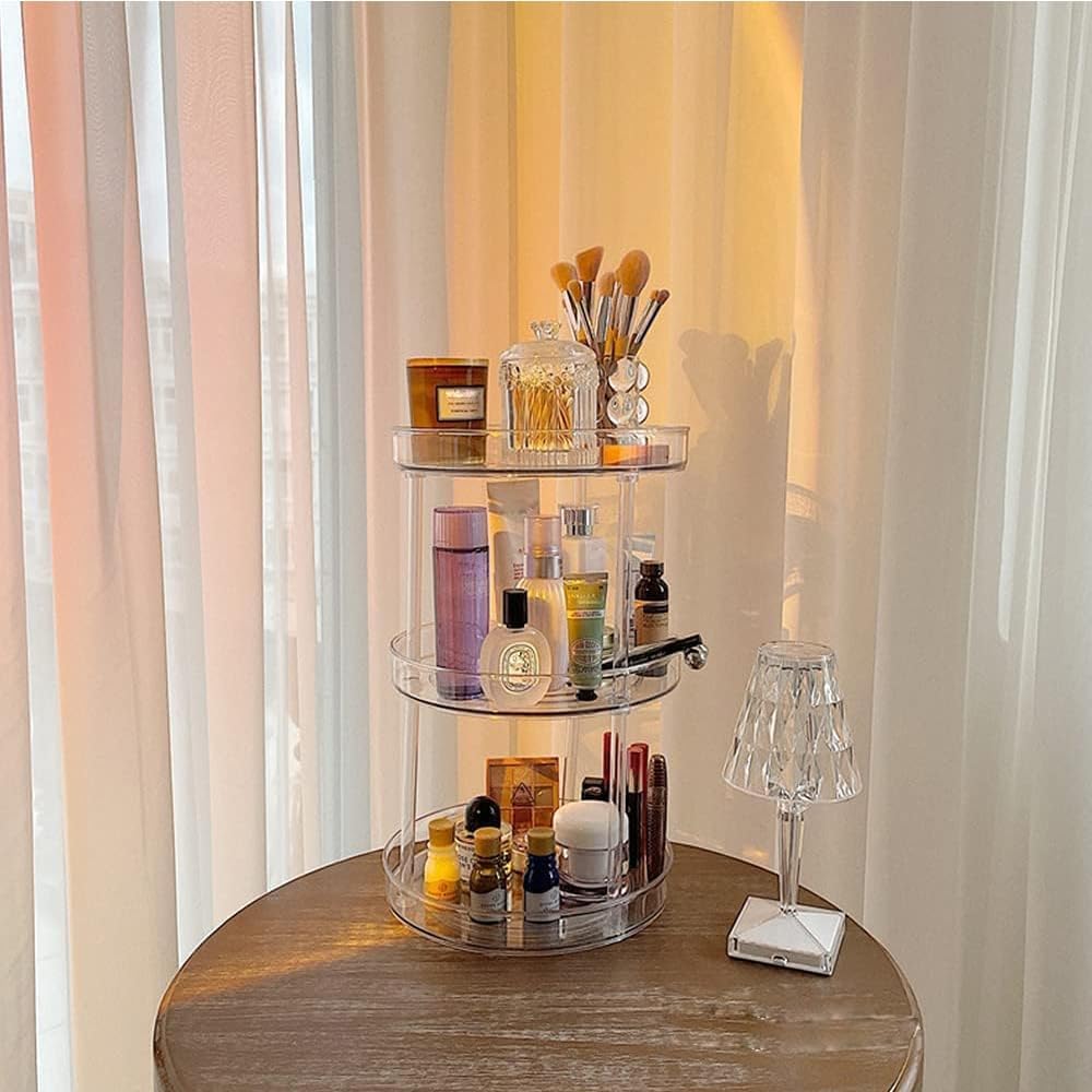 360 Rotating Makeup Organizer,3 Tier Skincare Organizers Spinning Organizer Bathroom Counter Organizer Perfume Organizer Kitchen Storage |10.6 Inches | Clear