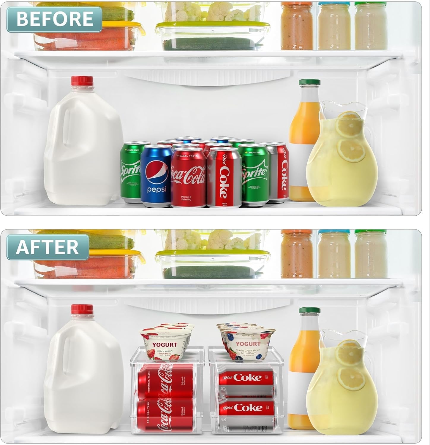 Soda Can Organizer for Refrigerator Stackable Can Holder Dispenser with Lid for Fridge, Pantry, Freezer – Holds 12 Cans Each, Bpa-Free, Clear Design, (2-Pack)