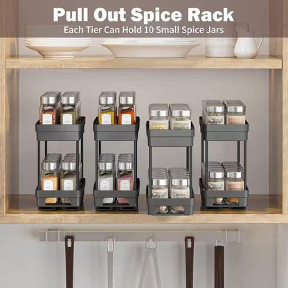 2 Tier Black Pull Out Slide Out Cabinet Organizer Spice Rack 3 Pack for Narrow Kitchen Storage Shelves