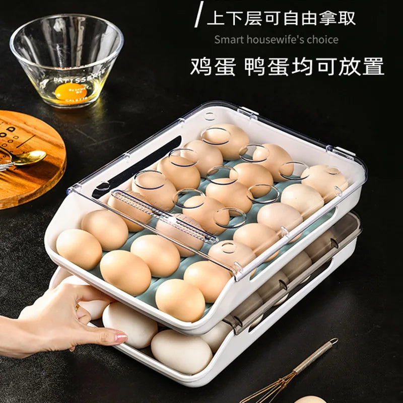 Refrigerator Egg Storage Box Kitchen Refrigerator Home Preservation Storage Box Plastic Stackable Egg Carton Multi-Layer Tray