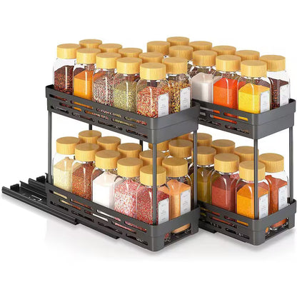 2 Tier Black Pull Out Slide Out Cabinet Organizer Spice Rack 3 Pack for Narrow Kitchen Storage Shelves