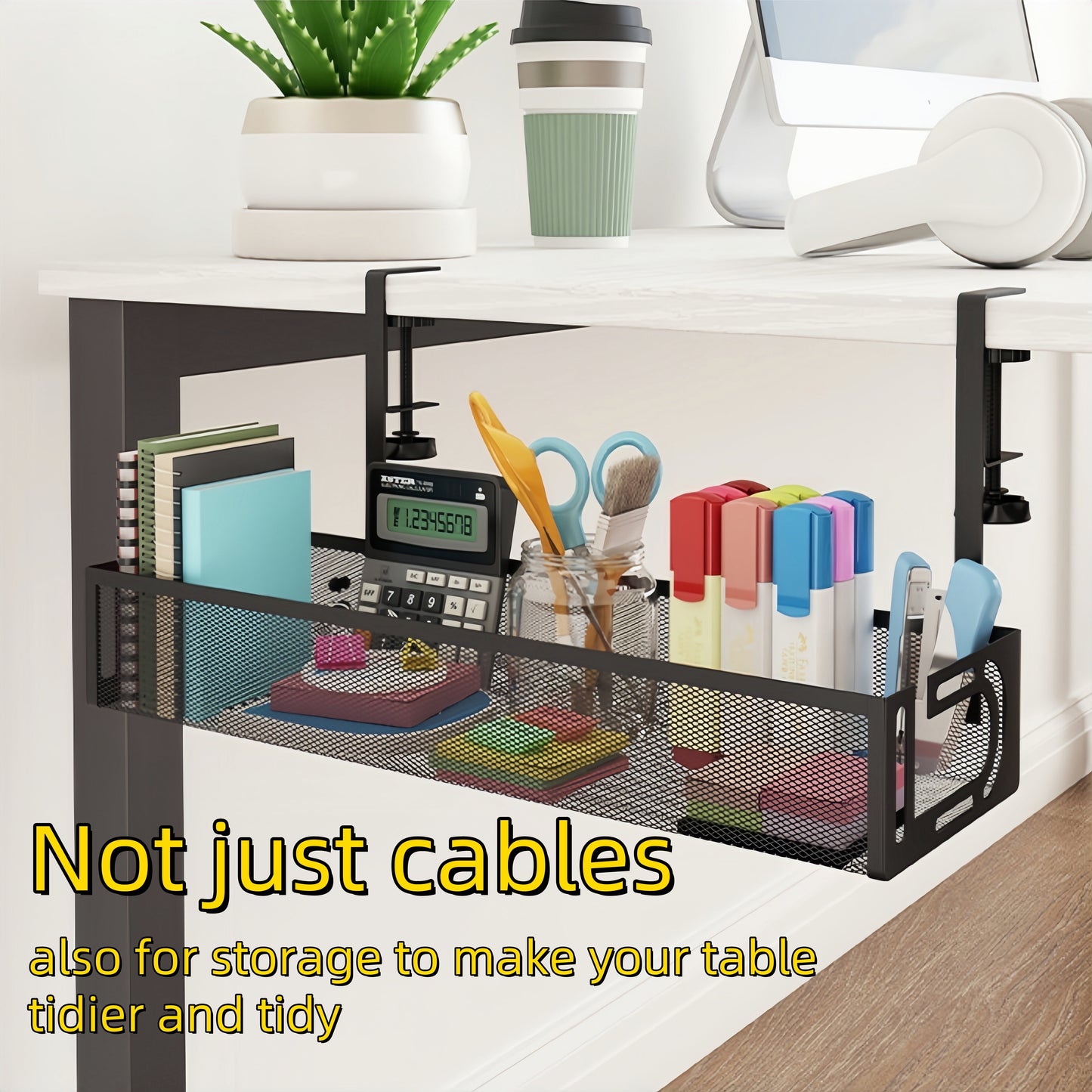 Under Desk Cable Management Tray - Cable Management Organizers Holder, Cable Management under Desk, No Drill to Desk Cable Raceway, under Desk Storage for Office, Kitchens, Home