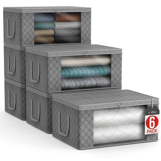 Medium Clothes Storage Bags - Foldable Blanket Storage Bins for Organizing Bedroom, Closet, Clothing, Comforter, Organization with Clear Window, Lids and Carry Handles - Set of 11