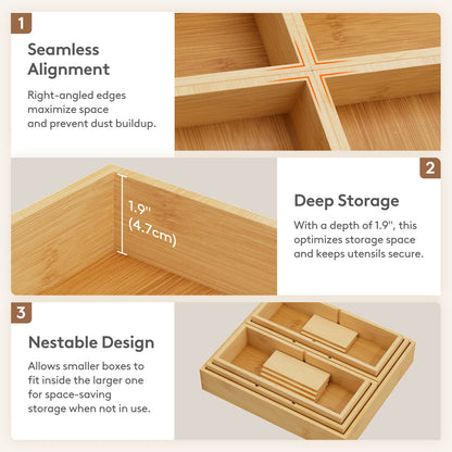 Drawer Organizer Set 5 Pack (11 Grid), Adjustable Bamboo Wooden Dividers