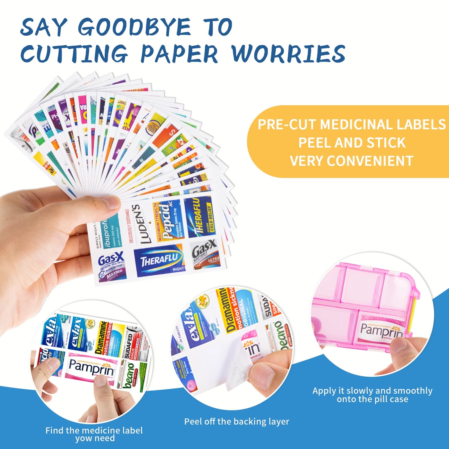 10 Grids Pill Organize Storage Container with 175 Labels Pill Case Health Medicine Organizer Travel Supply Mini Pill Box