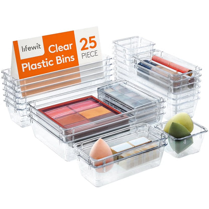 Drawer Organizer Set 5 Pack (11 Grid), Adjustable Bamboo Wooden Dividers
