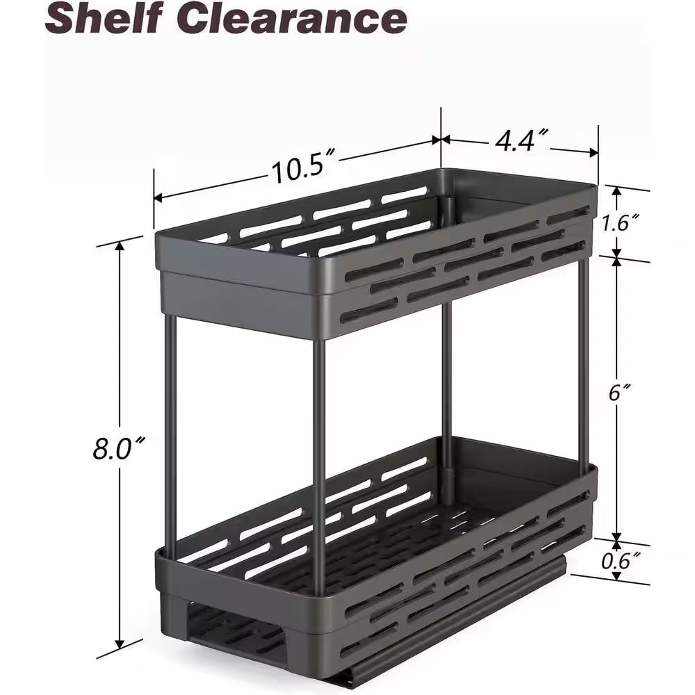 2 Tier Black Pull Out Slide Out Cabinet Organizer Spice Rack 3 Pack for Narrow Kitchen Storage Shelves