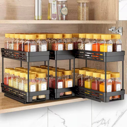 2 Tier Black Pull Out Slide Out Cabinet Organizer Spice Rack 3 Pack for Narrow Kitchen Storage Shelves