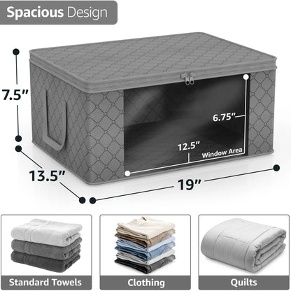 Medium Clothes Storage Bags - Foldable Blanket Storage Bins for Organizing Bedroom, Closet, Clothing, Comforter, Organization with Clear Window, Lids and Carry Handles - Set of 11