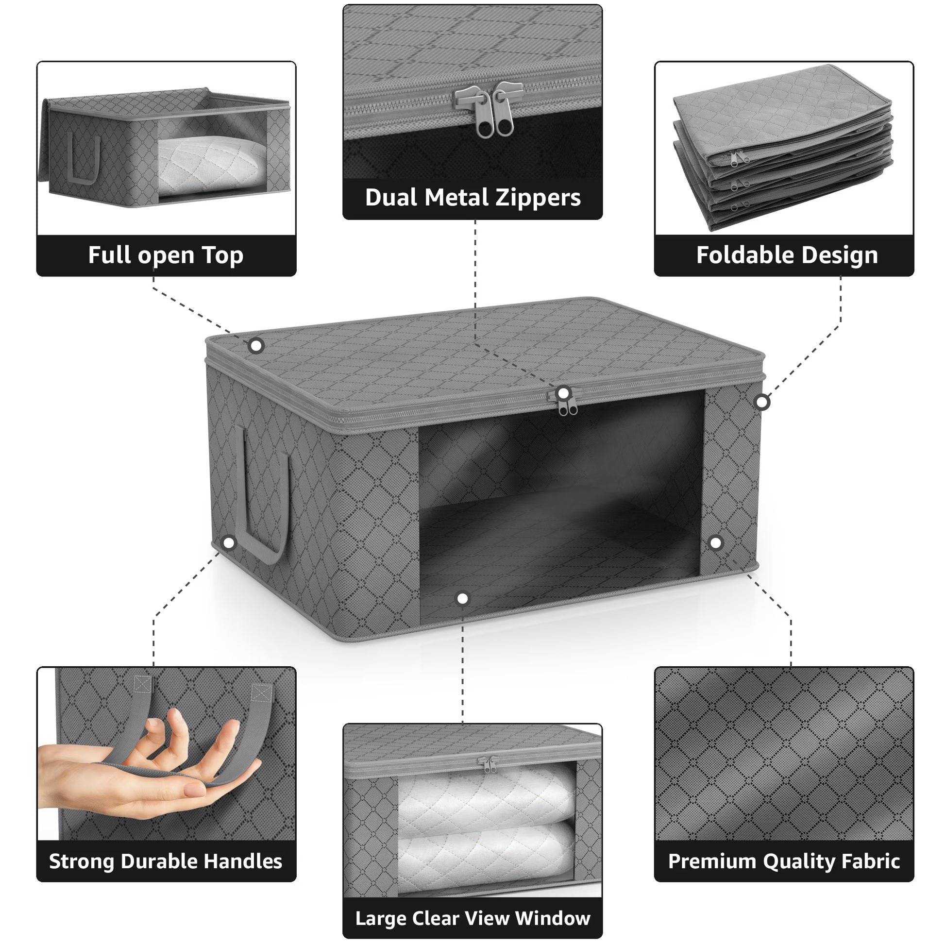 Medium Clothes Storage Bags - Foldable Blanket Storage Bins for Organizing Bedroom, Closet, Clothing, Comforter, Organization with Clear Window, Lids and Carry Handles - Set of 11