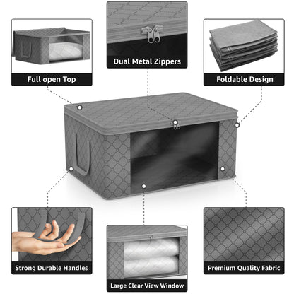 Medium Clothes Storage Bags - Foldable Blanket Storage Bins for Organizing Bedroom, Closet, Clothing, Comforter, Organization with Clear Window, Lids and Carry Handles - Set of 11